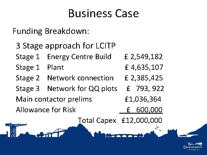Business Case Funding Breakdown: 3 Stage approach for LCITP Stage 1 Energy Centre Build