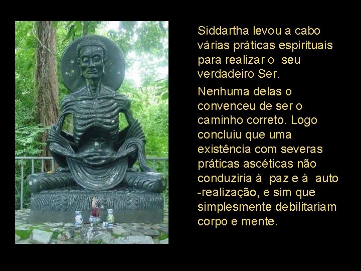 Siddartha levou a cabo várias práticas espirituais para realizar o seu verdadeiro Ser. Nenhuma