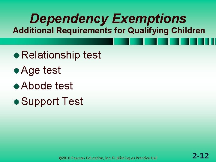 Dependency Exemptions Additional Requirements for Qualifying Children ® Relationship test ® Age test ®