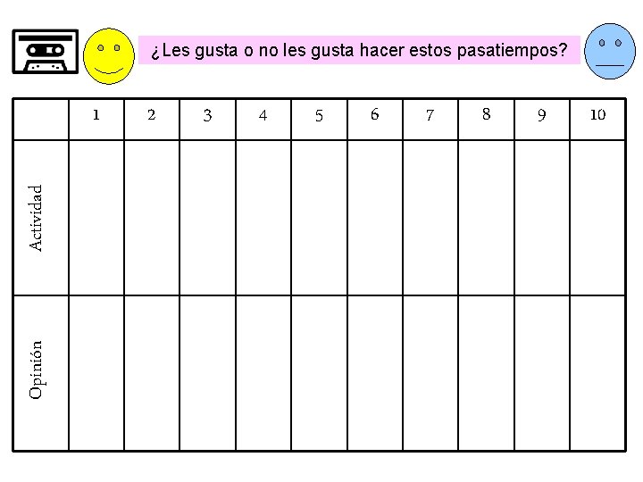¿Les gusta o no les gusta hacer estos pasatiempos? Opinión Actividad 1 2 3