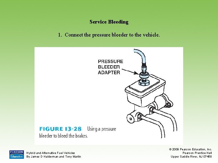 Service Bleeding 1. Connect the pressure bleeder to the vehicle. Hybrid and Alternative Fuel