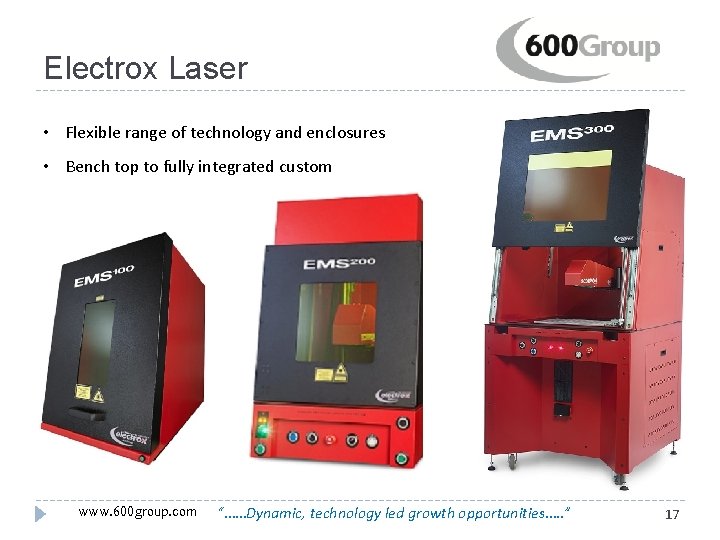 Electrox Laser • Flexible range of technology and enclosures • Bench top to fully
