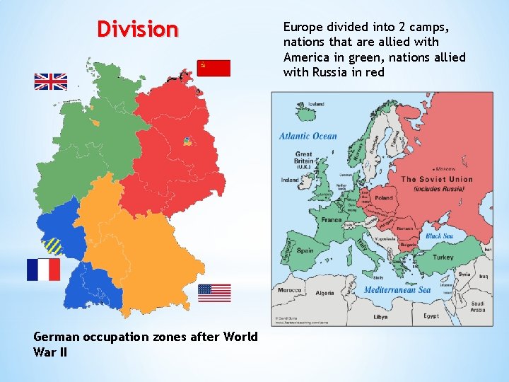 Division German occupation zones after World War II Europe divided into 2 camps, nations