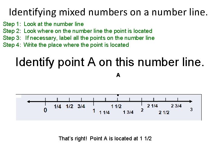 Identifying mixed numbers on a number line. Step 1: Step 2: Step 3: Step