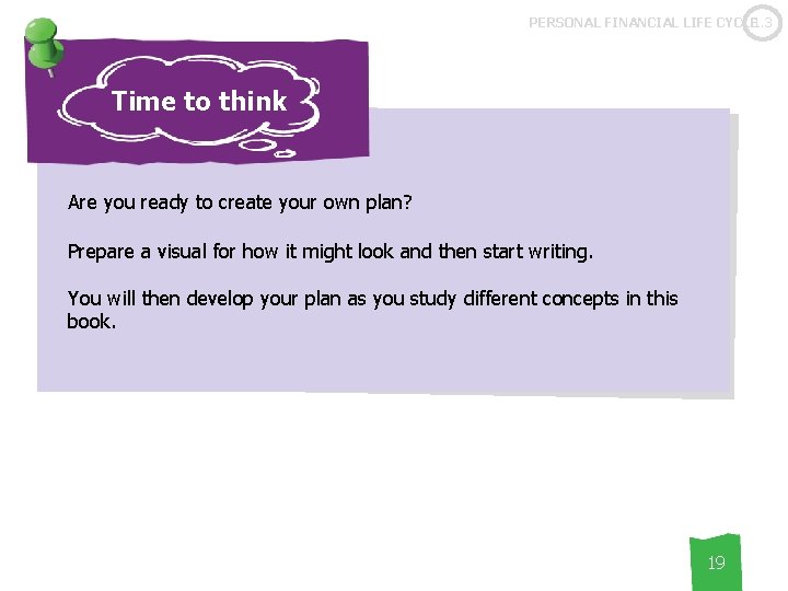 PERSONAL FINANCIAL LIFE CYCLE 1. 3 Time to think Are you ready to create