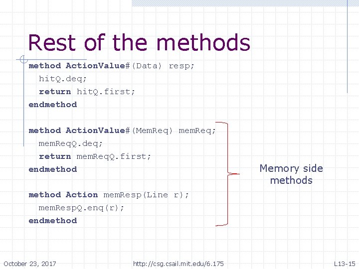 Rest of the methods method Action. Value#(Data) resp; hit. Q. deq; return hit. Q. Rest of the methods method Action. Value#(Data) resp; hit. Q. deq; return hit. Q.