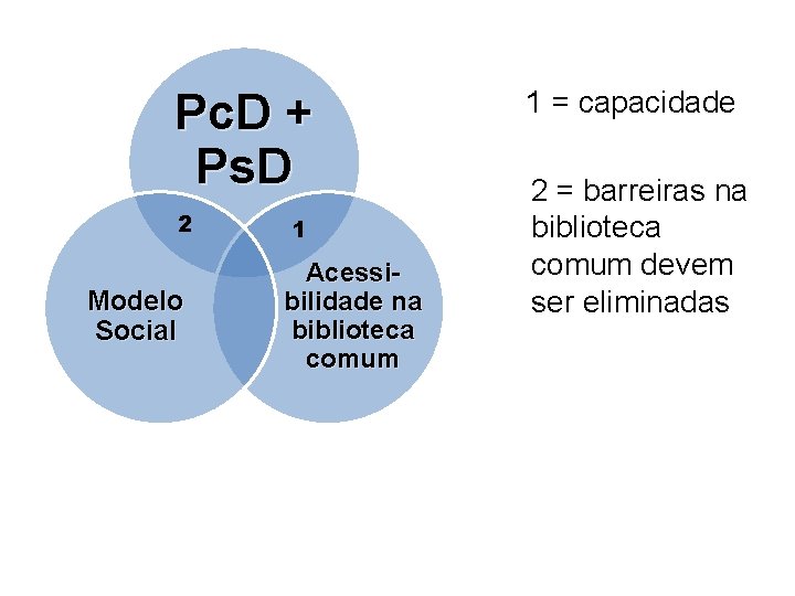 Pc. D + Ps. D 2 Modelo Social 1 Acessibilidade na biblioteca comum 1