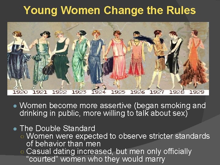 Young Women Change the Rules ● Women become more assertive (began smoking and drinking