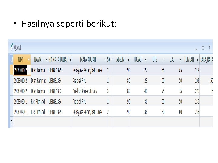  • Hasilnya seperti berikut: 