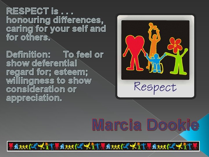 RESPECT is. . . honouring differences, caring for your self and for others. Definition: