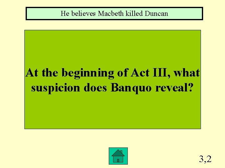 He believes Macbeth killed Duncan At the beginning of Act III, what suspicion does