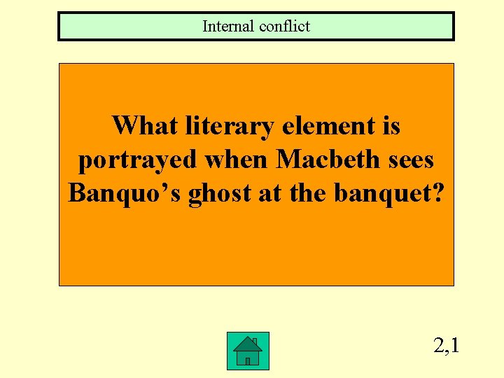 Internal conflict What literary element is portrayed when Macbeth sees Banquo’s ghost at the