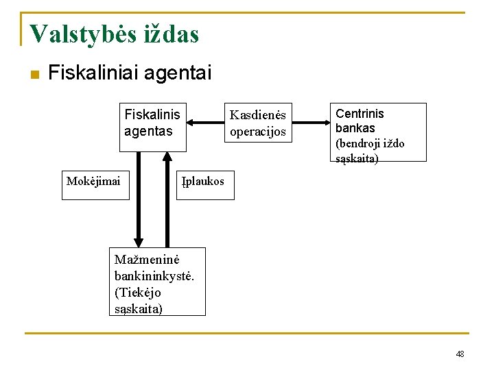 Valstybės iždas n Fiskaliniai agentai Fiskalinis agentas Mokėjimai Kasdienės operacijos Centrinis bankas (bendroji iždo