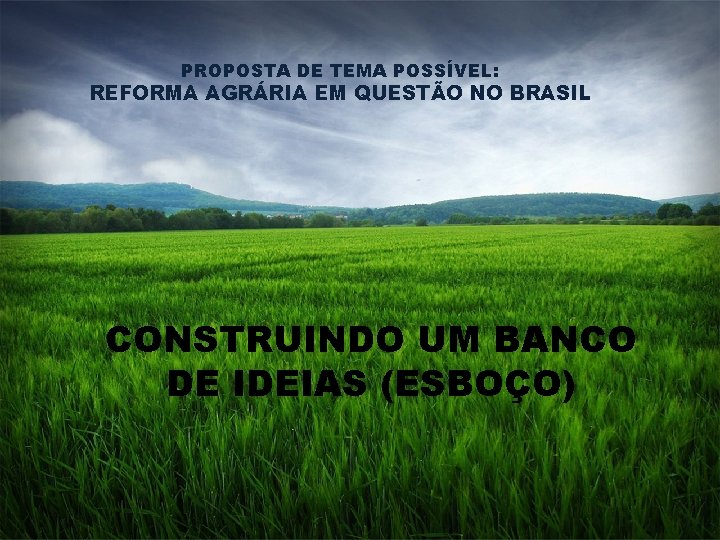 PROPOSTA DE TEMA POSSÍVEL: REFORMA AGRÁRIA EM QUESTÃO NO BRASIL CONSTRUINDO UM BANCO DE