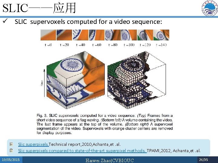 SLIC——应用 ü SLIC supervoxels computed for a video sequence: Slic superpixels. Technical report, 2010,