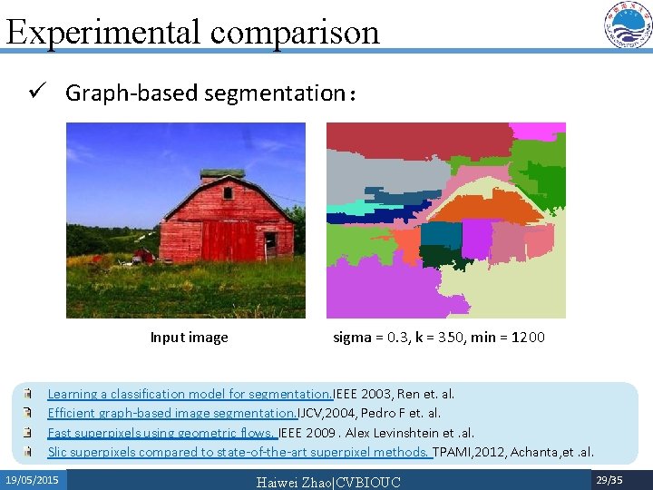 Experimental comparison ü Graph-based segmentation： Input image sigma = 0. 3, k = 350,