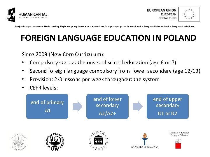 Project Bilingual education. MA in teaching English to young learners as a second and