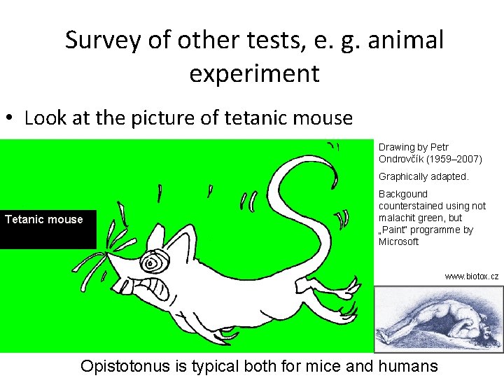 Survey of other tests, e. g. animal experiment • Look at the picture of