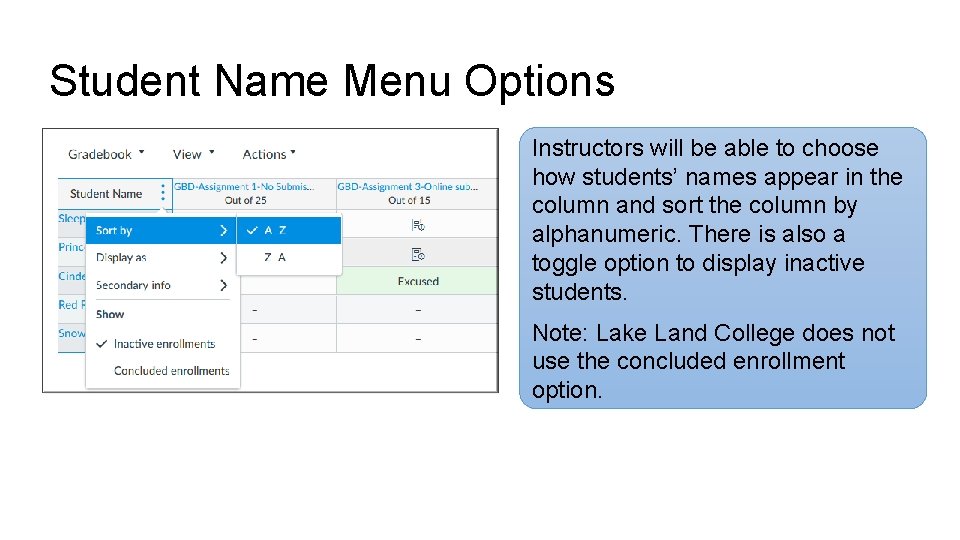 Student Name Menu Options Instructors will be able to choose how students’ names appear