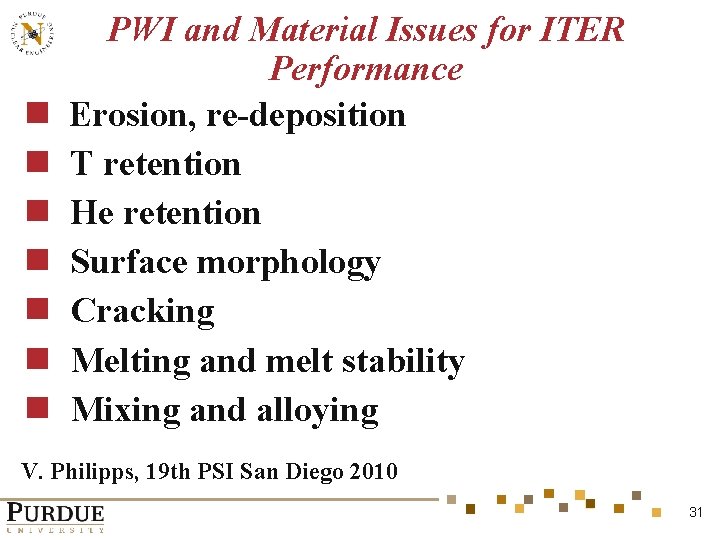 n n n n PWI and Material Issues for ITER Performance Erosion, re-deposition T