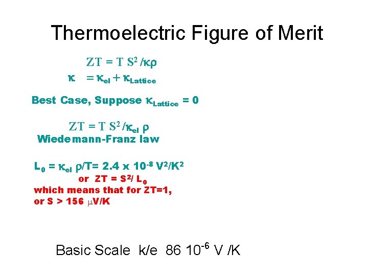 Thermoelectric Figure of Merit ZT = T S 2 /kr k = kel +