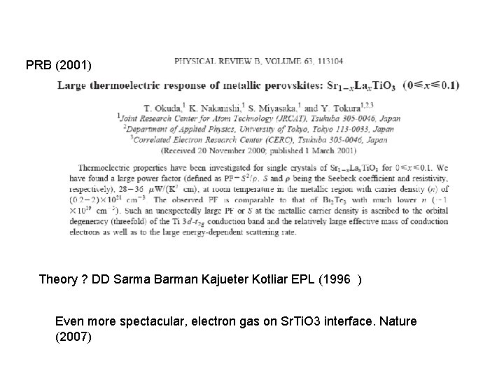 PRB (2001) Theory ? DD Sarma Barman Kajueter Kotliar EPL (1996 ) Even more
