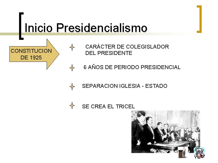 Inicio Presidencialismo CONSTITUCION DE 1925 CARÁCTER DE COLEGISLADOR DEL PRESIDENTE 6 AÑOS DE PERIODO