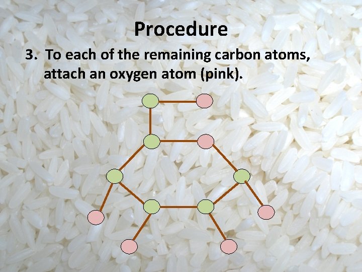 Procedure 3. To each of the remaining carbon atoms, attach an oxygen atom (pink).