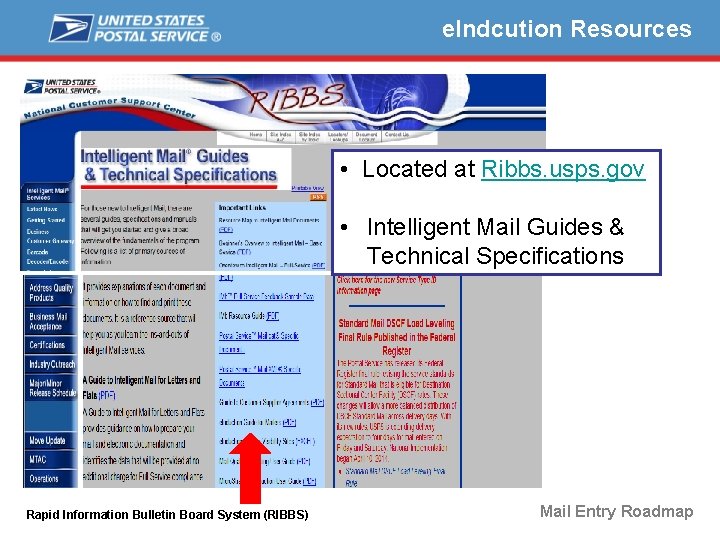 e. Indcution Resources • Located at Ribbs. usps. gov • Intelligent Mail Guides &