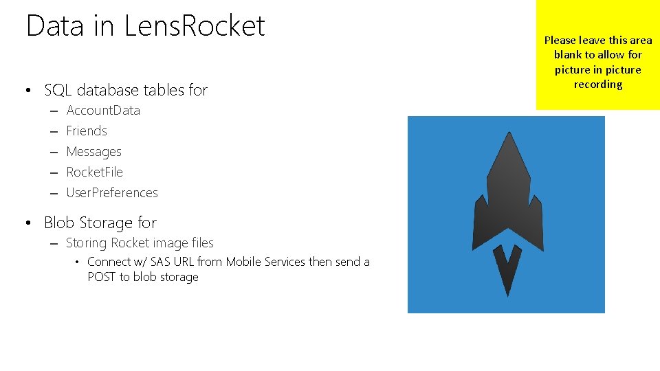 Data in Lens. Rocket • SQL database tables for – – – Account. Data