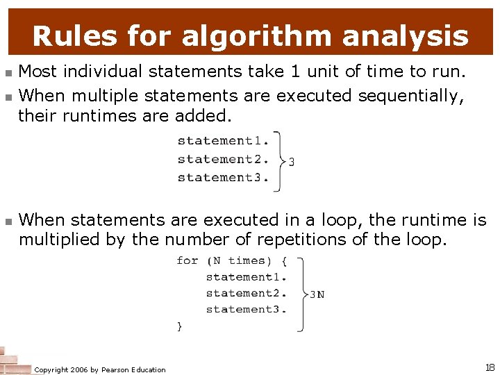 Rules for algorithm analysis n n n Most individual statements take 1 unit of Rules for algorithm analysis n n n Most individual statements take 1 unit of