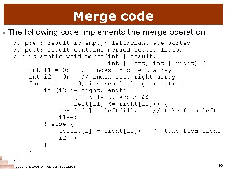 Merge code n The following code implements the merge operation // pre : result Merge code n The following code implements the merge operation // pre : result