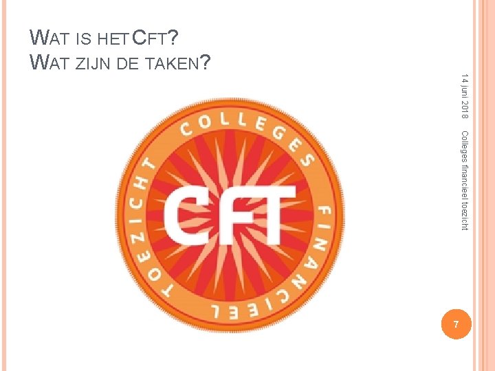 14 juni 2018 WAT IS HET CFT? WAT ZIJN DE TAKEN? Colleges financieel toezicht