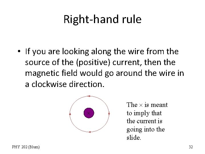 Right-hand rule • If you are looking along the wire from the source of