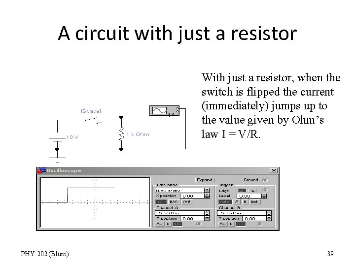 A circuit with just a resistor With just a resistor, when the switch is