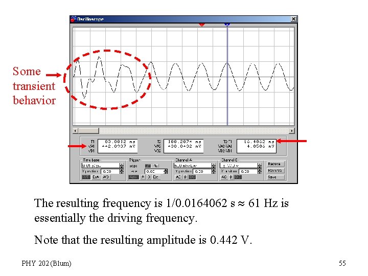 Some transient behavior The resulting frequency is 1/0. 0164062 s 61 Hz is essentially