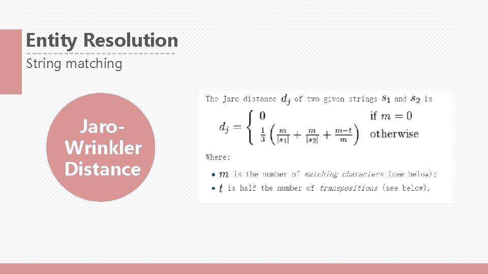 Entity Resolution String matching Jaro. Wrinkler Distance 