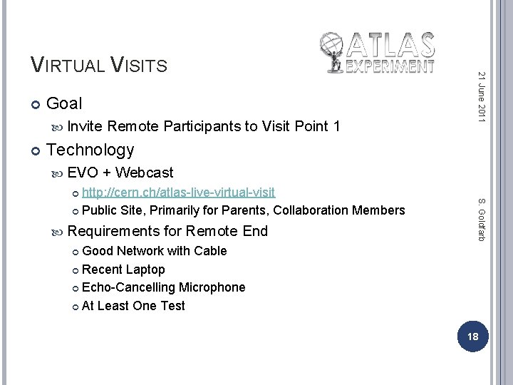  Goal Invite Remote Participants to Visit Point 1 21 June 2011 VIRTUAL VISITS