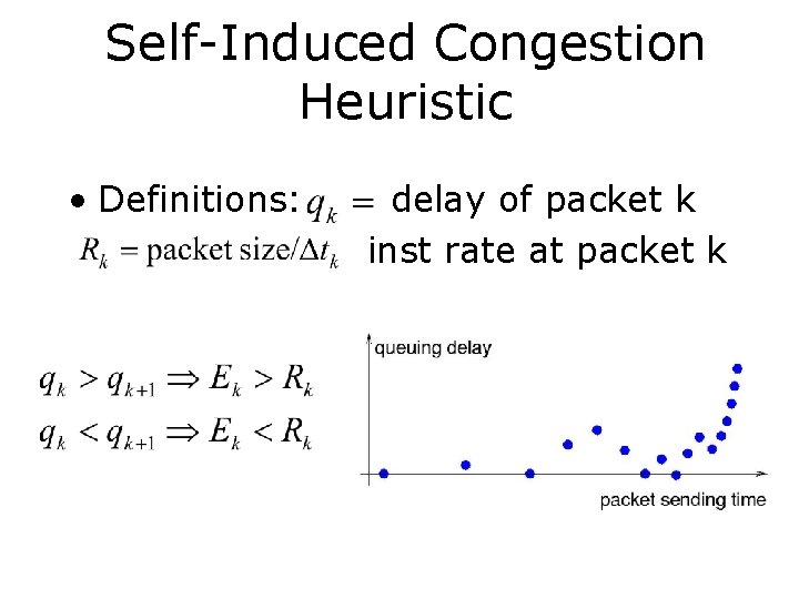 Self-Induced Congestion Heuristic • Definitions: delay of packet k inst rate at packet k