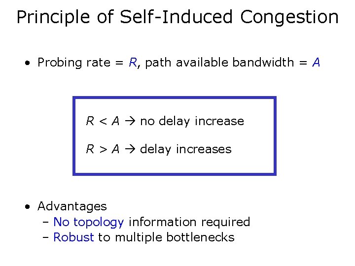 Principle of Self-Induced Congestion • Probing rate = R, path available bandwidth = A