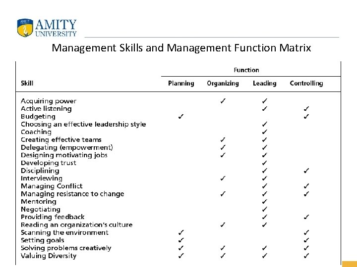 Management Skills and Management Function Matrix 17 