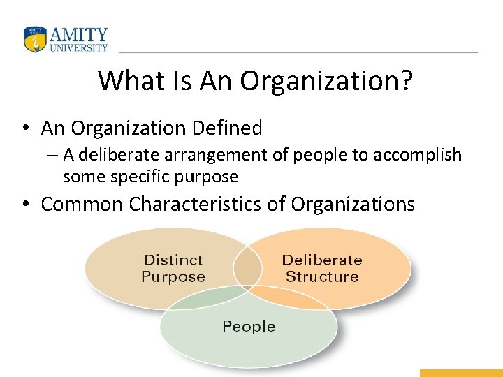 What Is An Organization? • An Organization Defined – A deliberate arrangement of people