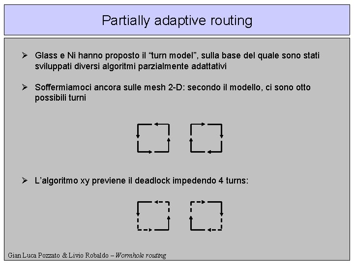 Partially adaptive routing Ø Glass e Ni hanno proposto il “turn model”, sulla base