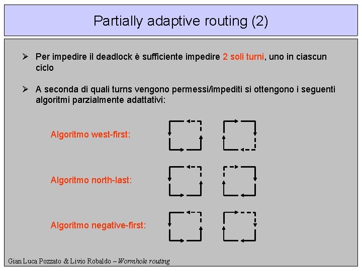 Partially adaptive routing (2) Ø Per impedire il deadlock è sufficiente impedire 2 soli