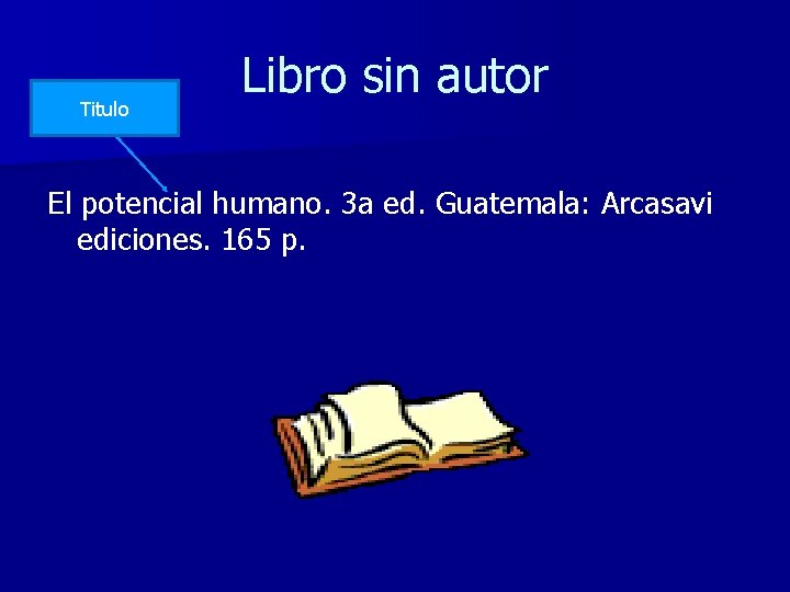 Titulo Libro sin autor El potencial humano. 3 a ed. Guatemala: Arcasavi ediciones. 165