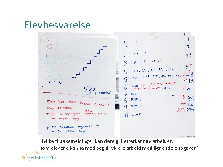 Elevbesvarelse Hvilke tilbakemeldinger kan dere gi i etterkant av arbeidet, som elevene kan ta