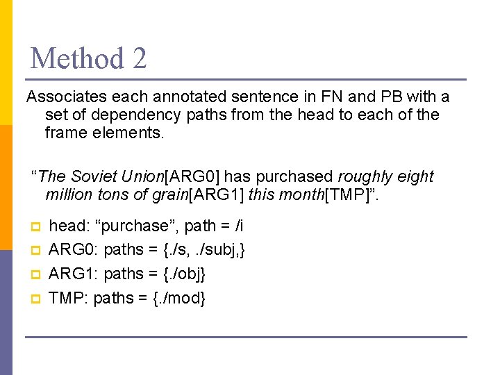 Method 2 Associates each annotated sentence in FN and PB with a set of