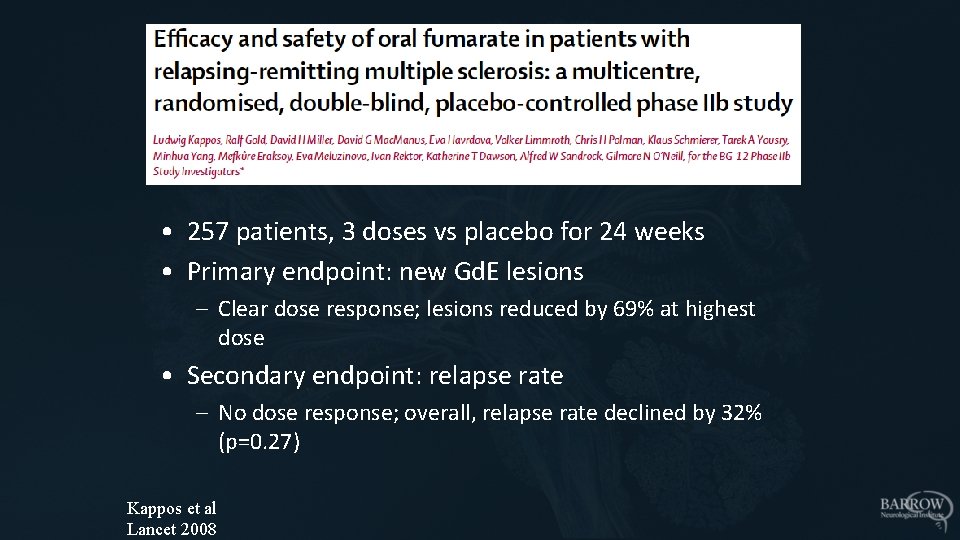  • 257 patients, 3 doses vs placebo for 24 weeks • Primary endpoint: