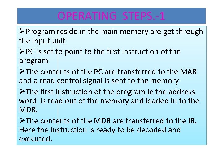 OPERATING STEPS. -1 ØProgram reside in the main memory are get through the input