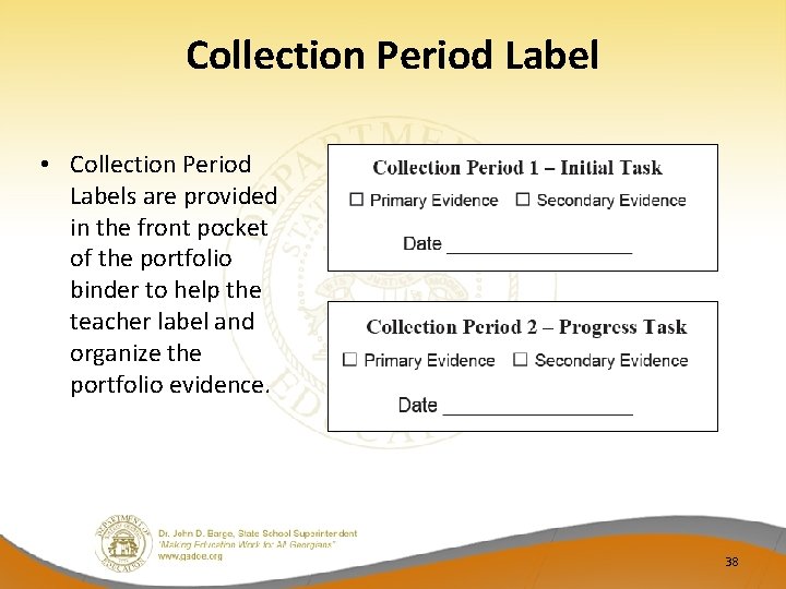 Collection Period Label • Collection Period Labels are provided in the front pocket of